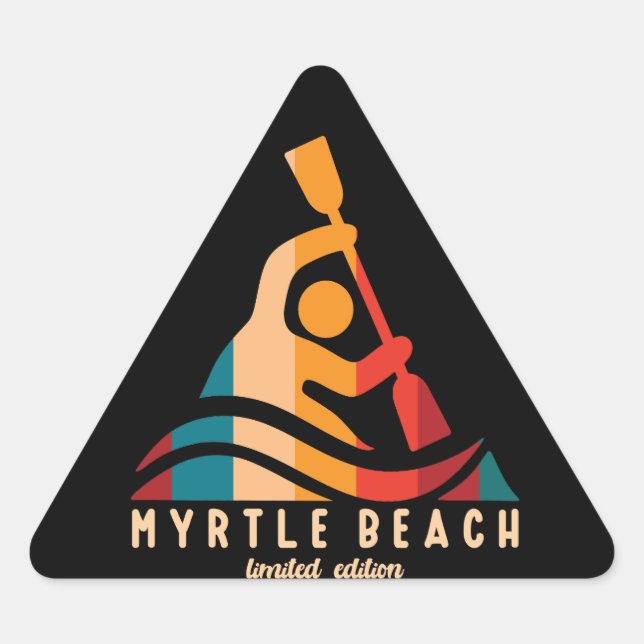 Retro Myrtle Beach Kayaking Triangle Sticker (Front)