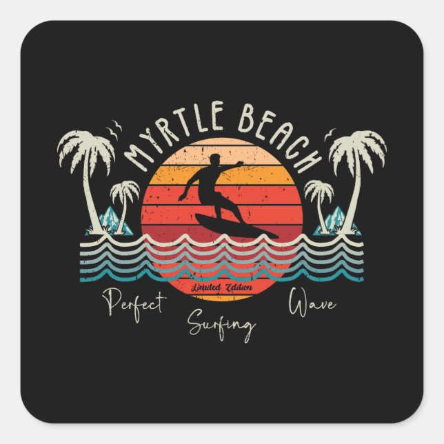 Retro Myrtle Beach Surfing  Square Sticker (Front)
