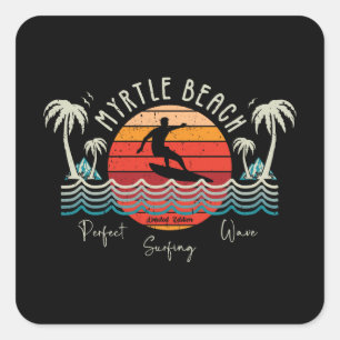 Retro Myrtle Beach Surfing  Square Sticker