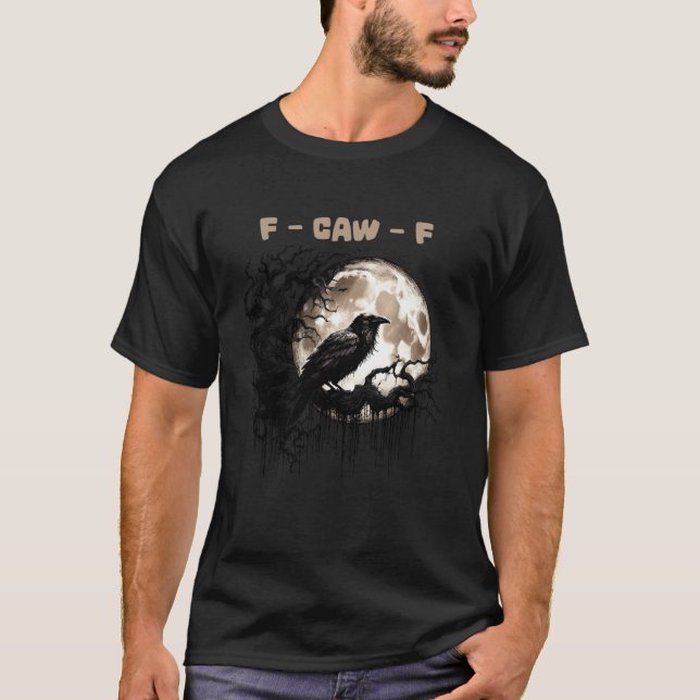 Retro Mystic Black Crow F-Caw-F Celestial Moon Bir T-Shirt (Front)