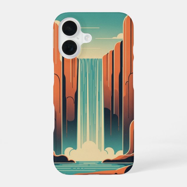 Retro Mystic Waterfall iPhone 16 Case (Back)