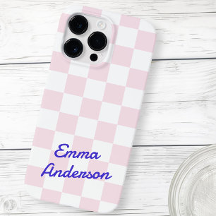 Retro name light pink white chequerboard pattern Case-Mate iPhone 14 pro max case
