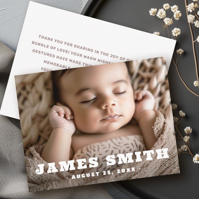 Retro name new baby photo thank you announcement (Retro name new baby photo thank you announcement)