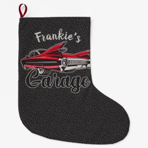 Retro NAME Red Caddy Vintage Classic Car Garage Large Christmas Stocking