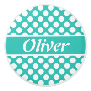 Retro Named Turquoise Polka Dot Ceramic Knob