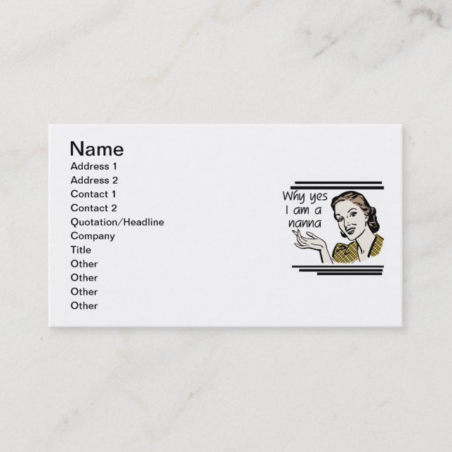 Retro Nanna T-shirts and Gifts Business Card (Front)