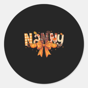 Retro Nanny Coquette Bows Grandma Fall Thanksgivin Classic Round Sticker
