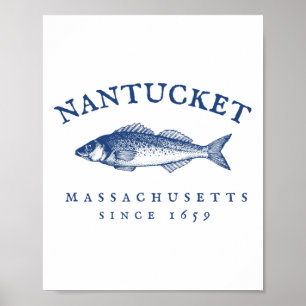 Retro Nantucket Machusetts Fishing  Poster