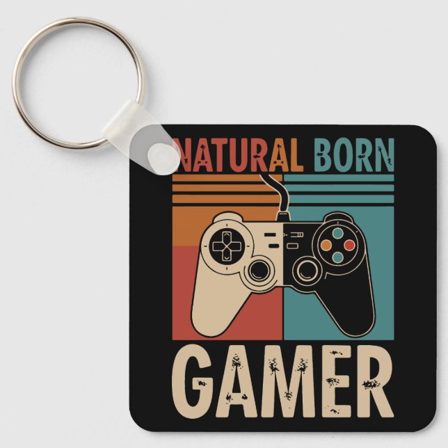 Retro Natural Born Gamer Funny Key Ring (Front)