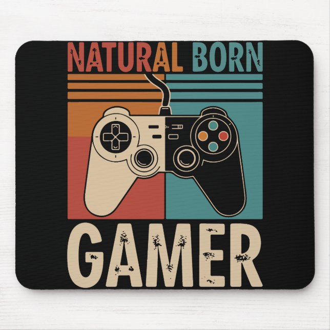 Retro Natural Born Gamer Funny Mouse Pad (Front)