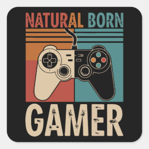 Retro Natural Born Gamer Funny Square Sticker
