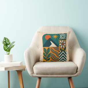 Retro Nature Abstract Art–Modern Geometric Floral Cushion