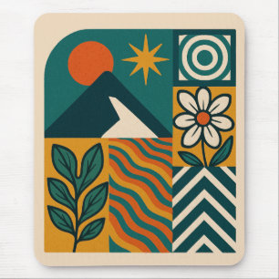 Retro Nature Abstract Art–Modern Geometric Floral Mouse Pad