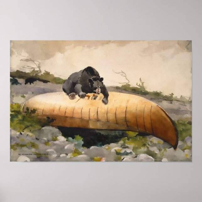 Retro Nature Art Bear with a Canoe Poster (Front)
