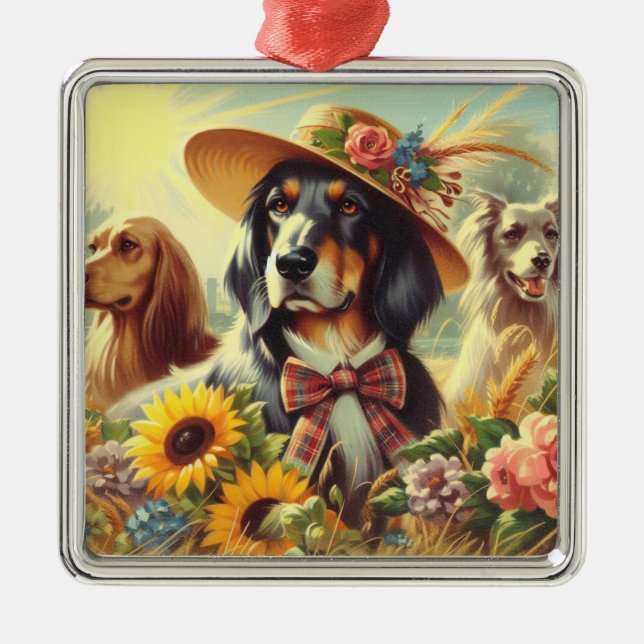 Retro Nature Dogs Metal Ornament (Front)