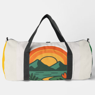 Retro Nature Sunset – Vintage Mountain Duffle Bag