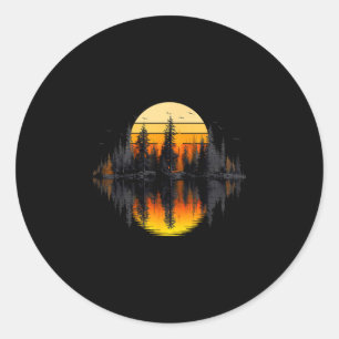 Retro nature trees reflection sunset forest classic round sticker