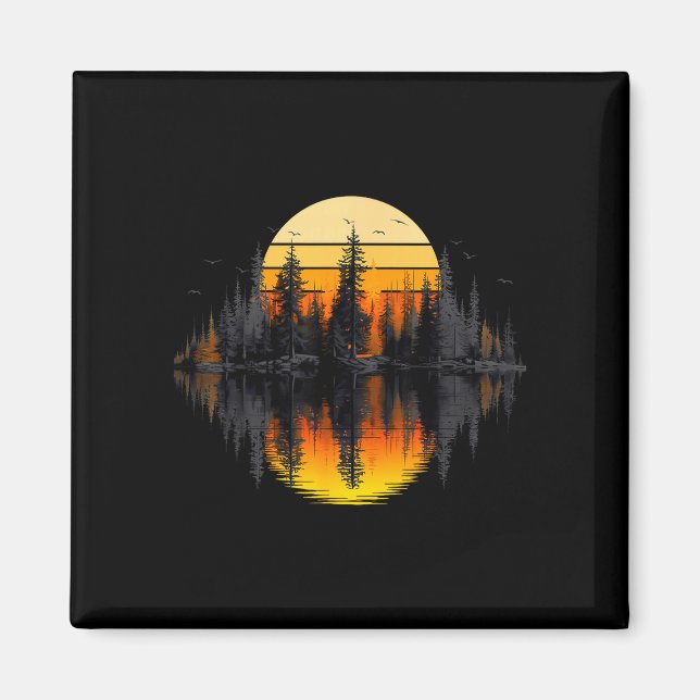 Retro nature trees reflection sunset forest magnet (Front)
