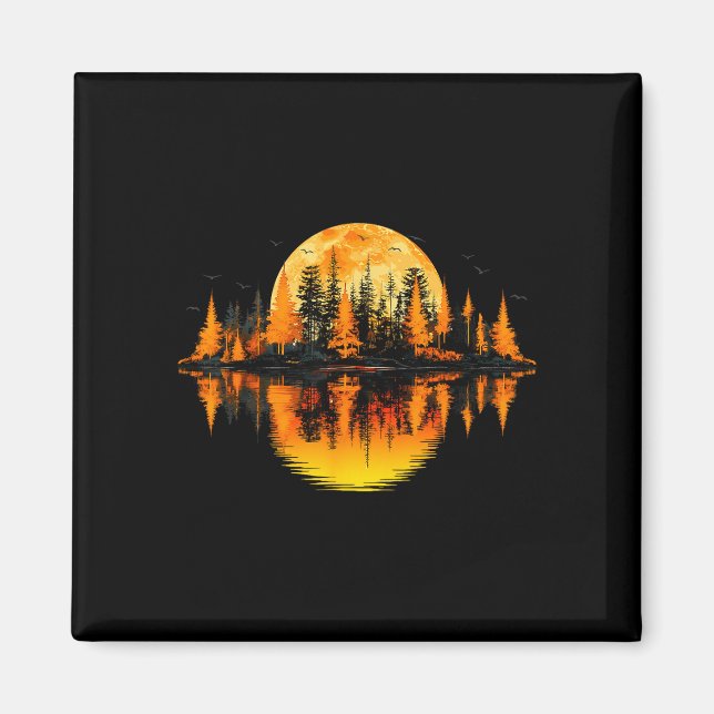 Retro nature trees reflection sunset forest magnet (Front)