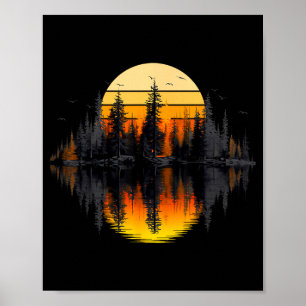 Retro nature trees reflection sunset forest poster