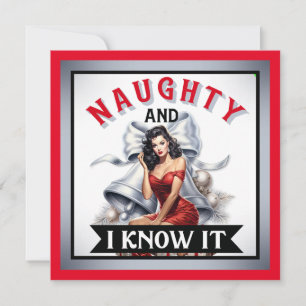 Retro Naughty and I know it Christmas Pinup Holiday Card