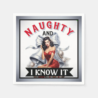 Retro Naughty and I Know It Christmas Pinup Napkin