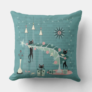 Retro Naughty Kitty Christmas by studioxtine Cushion
