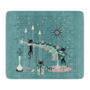 Retro Naughty Kitty Christmas Cutting Board