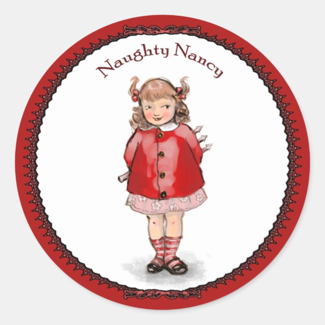 Retro Naughty Nancy Classic Round Sticker (Front)