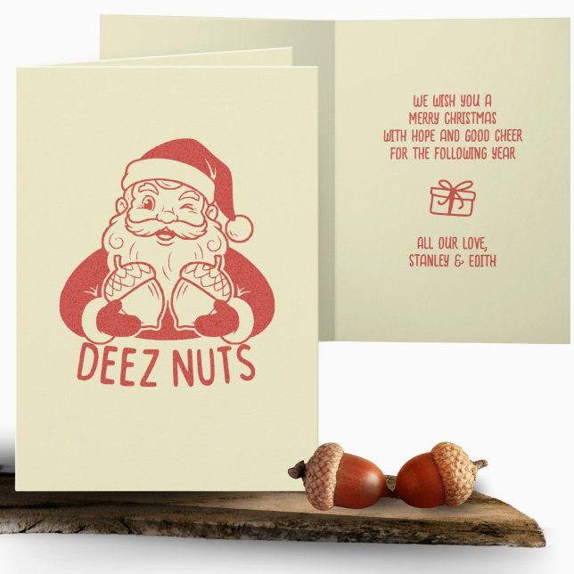 Retro Naughty Santa Deez Nuts Funny Christmas Card (Creator Uploaded)