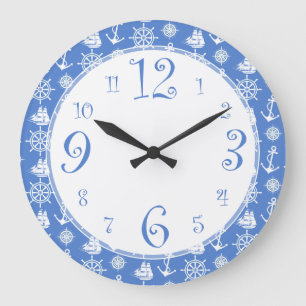 Retro Nautical Blue and White Kitchen Clock