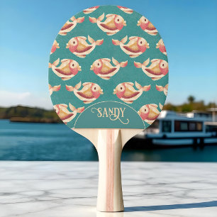 Retro Nautical Goldfish Pattern Ping Pong Paddle