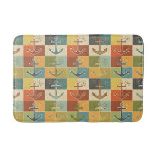 Retro Nautical Modern Anchor Pattern Bath Mat