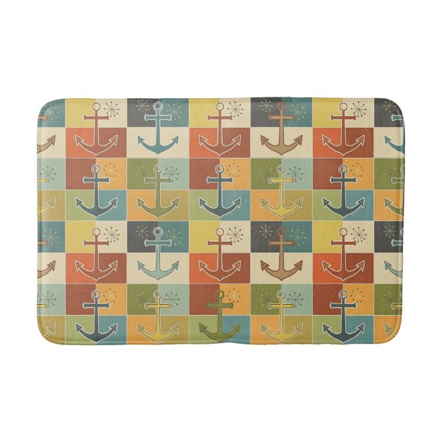 Retro Nautical Modern Anchor Pattern  Bath Mat (Front)