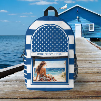 Retro Nautical Navy Striped Artistic Printed Backpack