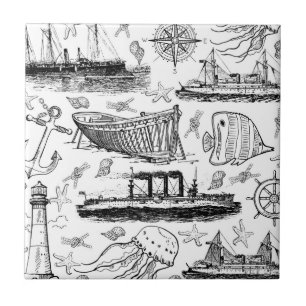 Retro Nautical Pattern Ceramic Tile