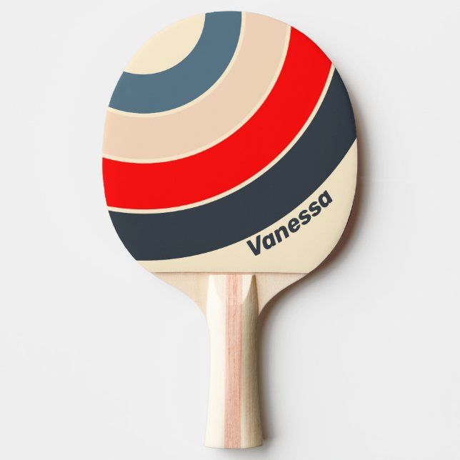 Retro Nautical Rainbow Circle Stripe with Name Ping Pong Paddle (Front)