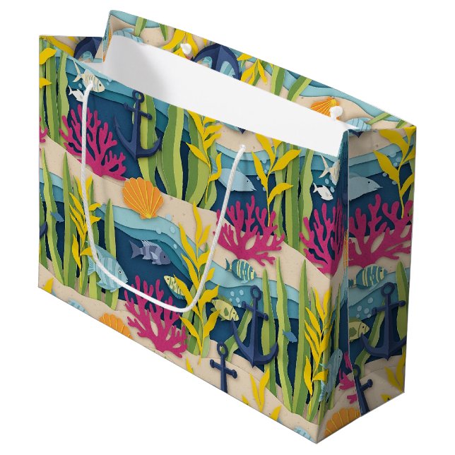 Retro Nautical Watercolor Pattern (10) Large Gift Bag (Front Angled)