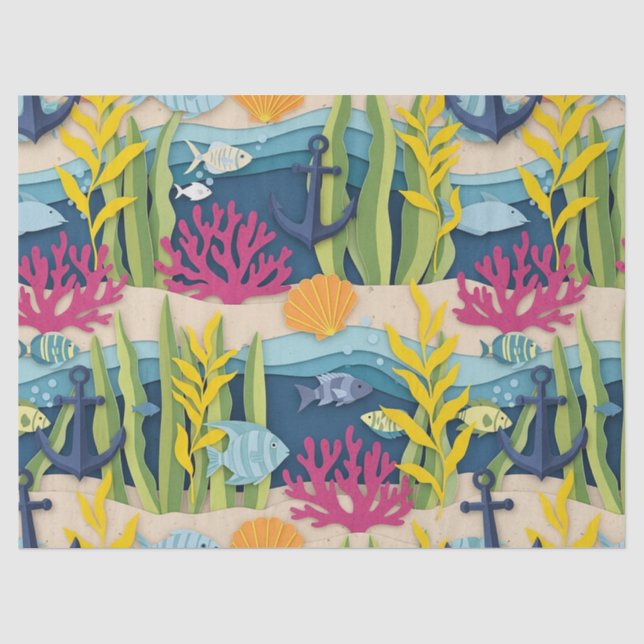 Retro Nautical Watercolor Pattern (10) Tissue Paper (Front)