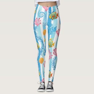 Retro Nautical Watercolor Pattern (11) Leggings