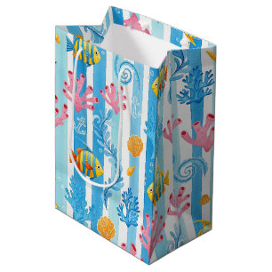 Retro Nautical Watercolor Pattern (11) Medium Gift Bag