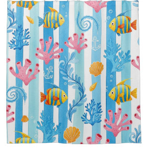 Retro Nautical Watercolor Pattern (11) Shower Curtain