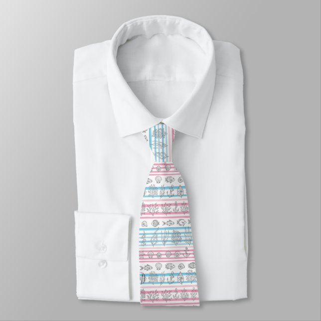 Retro Nautical Watercolor Pattern (12) Tie (Tied)