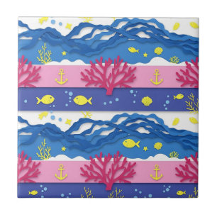Retro Nautical Watercolor Pattern (13) Ceramic Tile