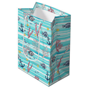 Retro Nautical Watercolor Pattern (15) Medium Gift Bag