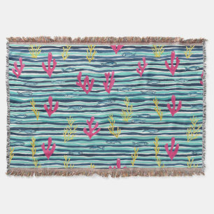 Retro Nautical Watercolor Pattern (1) Throw Blanket