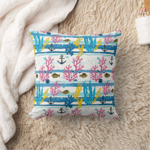 Retro Nautical Watercolor Pattern (2) Cushion
