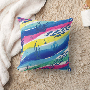 Retro Nautical Watercolor Pattern (3) Cushion