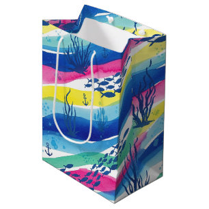 Retro Nautical Watercolor Pattern (3) Medium Gift Bag