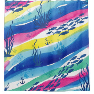 Retro Nautical Watercolor Pattern (3) Shower Curtain